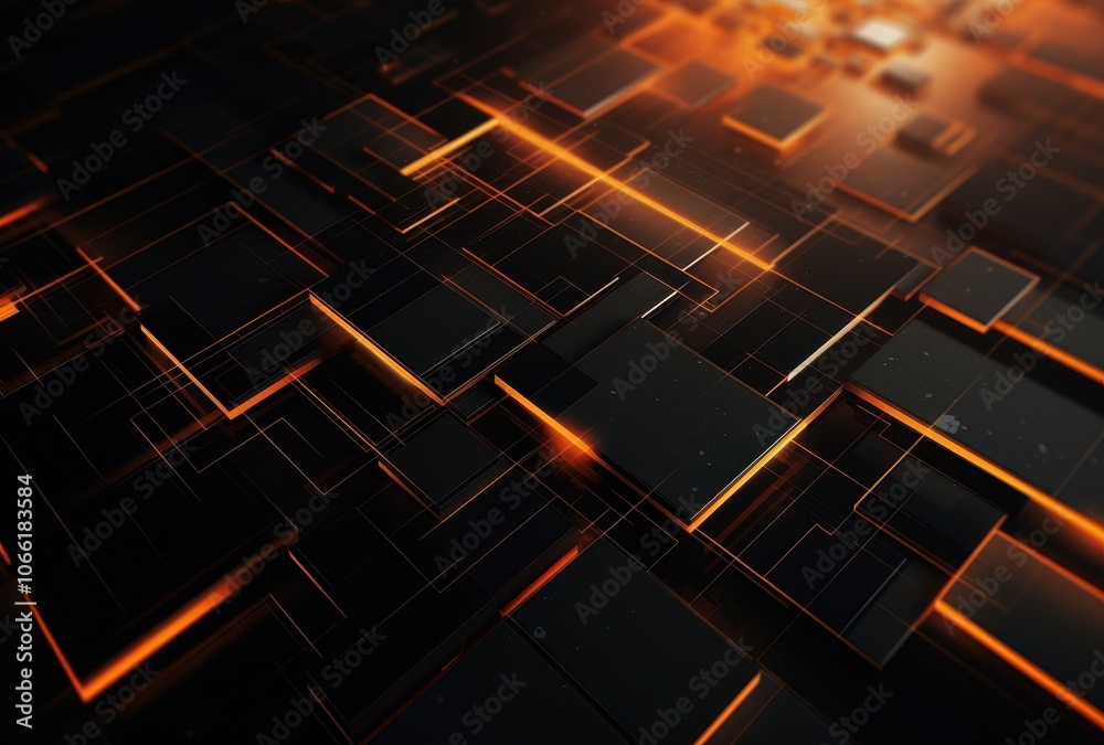 Poster Abstract Pattern of Orange Lines and Black Cubes