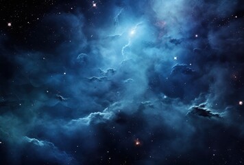 Obraz premium A Cosmic Landscape of Nebulae and Stars in a Deep Blue Sky