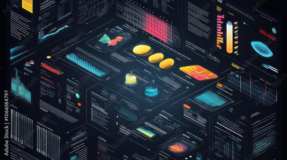 Poster Futuristic Interface with Data Displays and Graphics