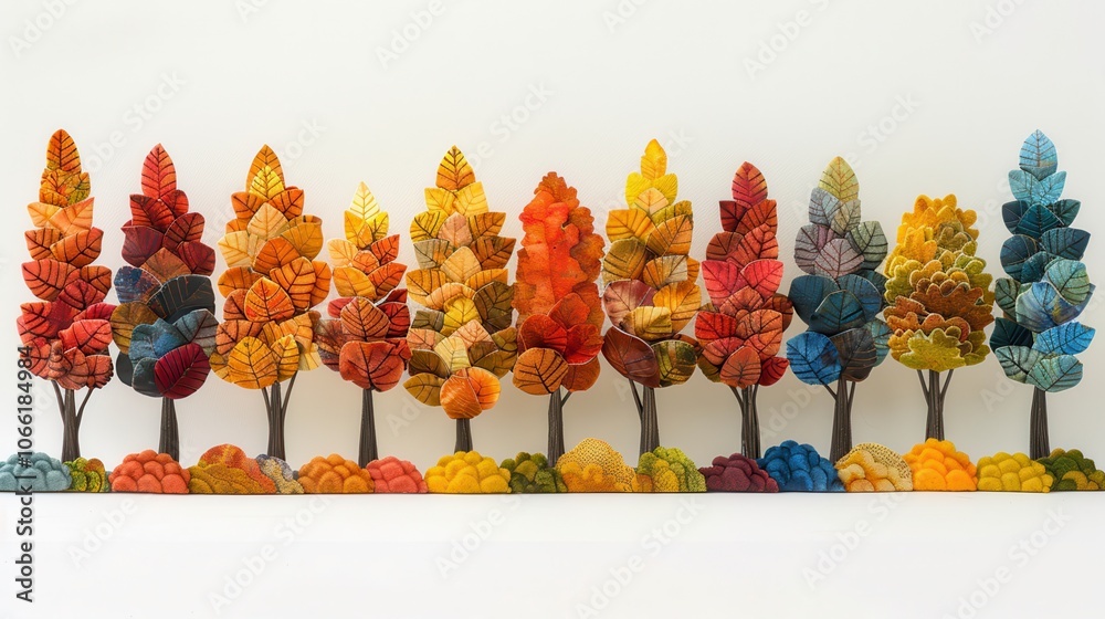 Aufkleber a row of colorful, stylized trees with autumnal foliage