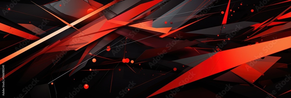 Poster Abstract Geometric Pattern with Red and Black Shapes and Circles