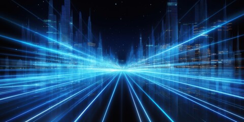 Obraz premium Futuristic Cityscape with Glowing Blue Lines