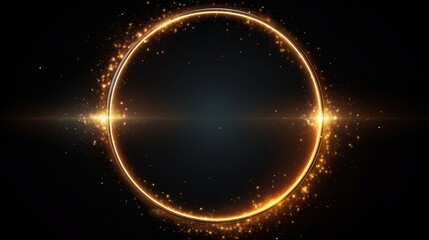 Obraz premium A glowing golden ring with sparkling particles against a black background
