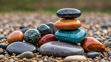 light-colored stones and pebbles in balance generative ai