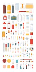 Set, Collection of Medicine and Nursing Icons, Colorful, on White Background, 9:16 and 16:9 Format