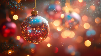 Fototapeta premium Christmas Tree With Baubles And Blurred Shiny Lights 