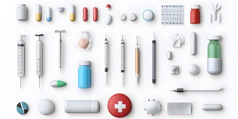Set, Collection of Medicine and Nursing Icons, Colorful, on White Background, 9:16 and 16:9 Format