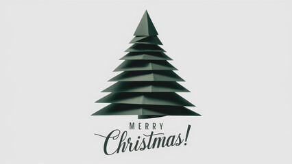 Minimalist Green Christmas Tree with Merry Christmas Text with Copy-Space