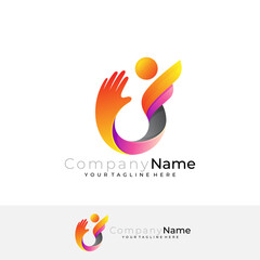 People care logo and letter U design combination, unity logos,