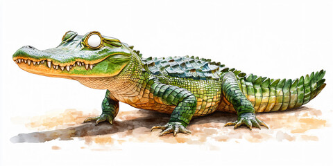 Obraz premium A green alligator with large eyes and a wide open mouth.