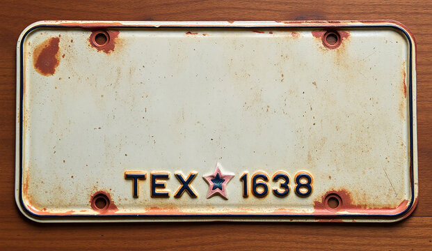 Vintage Blank texas 1638 License Plate with Heavy Rust and Aging