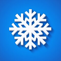 White 3D snowflake with long shadow on blue background.