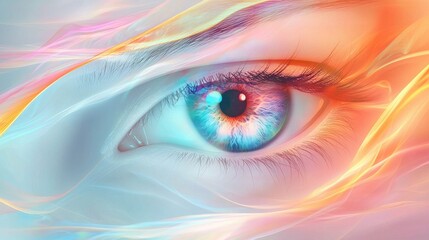 Fototapeta premium Close-up of a vibrant blue eye surrounded by swirling, colorful light.