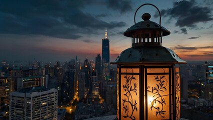 a lantern scene outside the city generative ai
