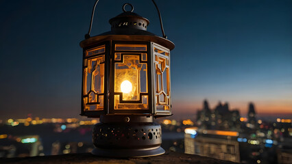 a lantern scene outside the city generative ai