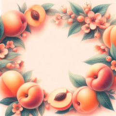 복숭아 프레임, 테두리, 파스텔화 (peach frame, border, pastel painting)	
