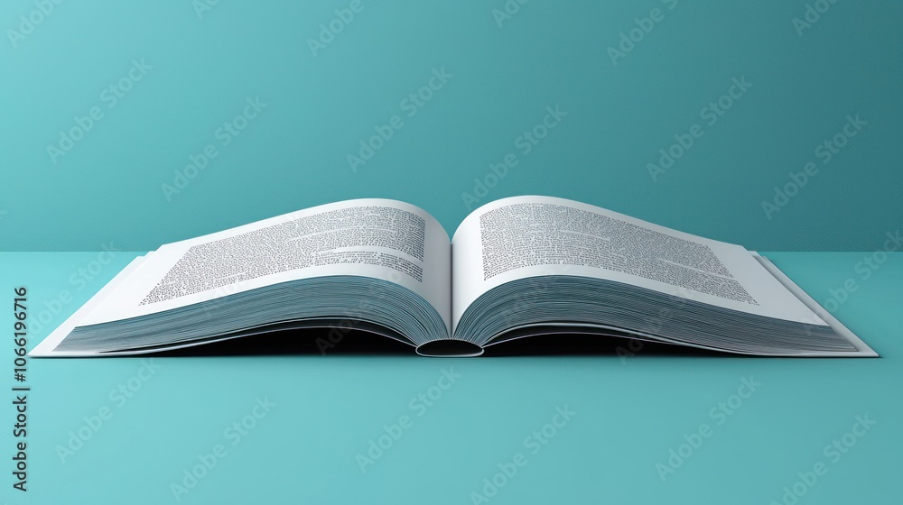 Poster Open Book with Unreadable Text on Teal Background