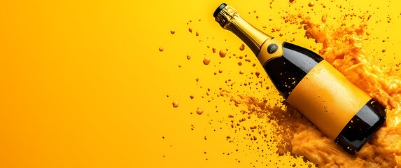 Champagne bottle with orange liquid splash.