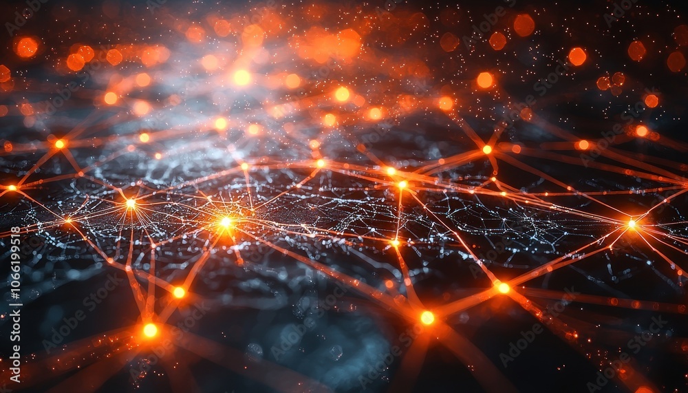 Poster Abstract Network with Glowing Orange Lines and Bokeh Lights