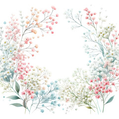 Fototapeta premium 흰 배경, 안개꽃 프레임, 테두리, 수채화 (White background, Babies' breath frame, border, water colour)