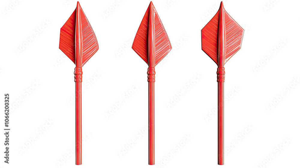 Poster set of three vibrant red arrows isolated on a transparent background generative ai