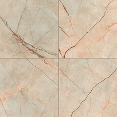 Fototapeta premium Close-up of four beige marble tiles with visible veins and grout lines.