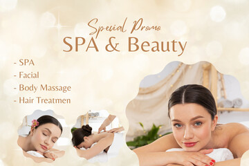 Special offer for clients of the beauty salon, with a young girl.