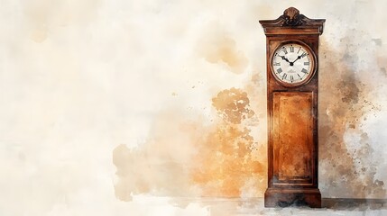 Watercolor Artistic using soft, brushy watercolor strokes, Single object picture - a tall grandfather clock standing proudly in a corner