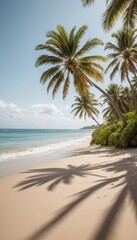 Obraz premium Tropical Beach with Palm Trees and Ocean Waves