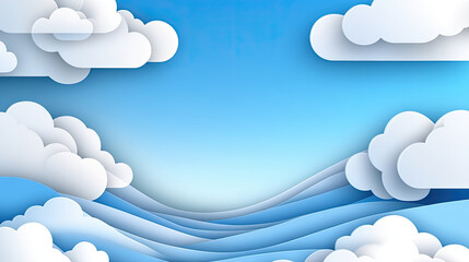 Open blue sky with scattered white clouds, creating serene atmosphere. layered waves of blue evoke sense of calm and tranquility, ideal for relaxation