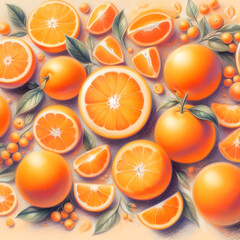 오렌지 일러스트, 패턴, 파스텔화 (Orange illustration, pattern, pastel painting)