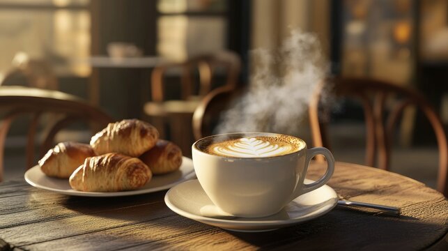 An inviting image of a cozy etting with a table featuring a cup of coffee