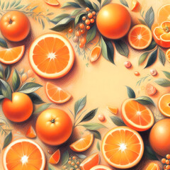 오렌지 일러스트, 패턴, 파스텔화 (Orange illustration, pattern, pastel painting)