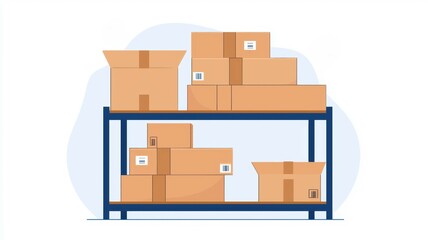 Organized Warehouse Shelves with Shipping Boxes