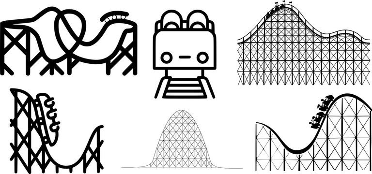 Roller Coaster Vector Set | Amusement Park Ride Icons, Theme Park Attractions, Thrill Ride Illustrations, Looping & Drop Rollercoaster Designs for Kids & Adults