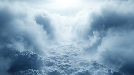 Obraz premium A bright light shines through a pathway in the clouds.