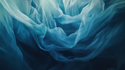 Obraz premium Delicate blue fabrics spiral together, merging shades and textures that evoke a tranquil underwater world, capturing the fluidity of movement in a serene, dreamlike composition.