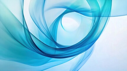 Fototapeta premium Delicate blue fabrics spiral together, merging shades and textures that evoke a tranquil underwater world, capturing the fluidity of movement in a serene, dreamlike composition.