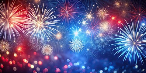 Fototapeta premium Abstract background with patriotic colors and fireworks , Independence Day