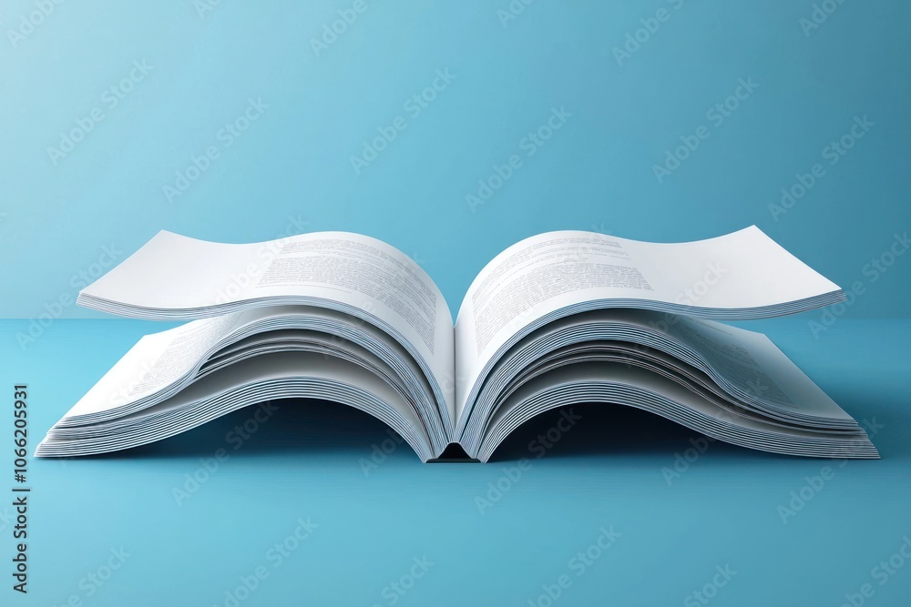 Poster open book with curved pages on a blue background