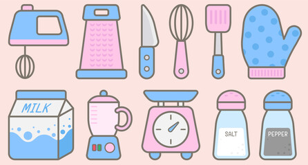 Cute hand drawn kitchen utensils and cooking elements