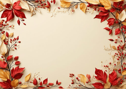Autumn Frame with Golden and Red Leaves for Personalized Design