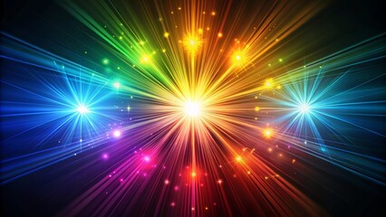 Naklejka premium A symphony of vibrant light beams converge at the center of a dark canvas, radiating color and energy, creating a dazzling spectacle of celestial inspiration.