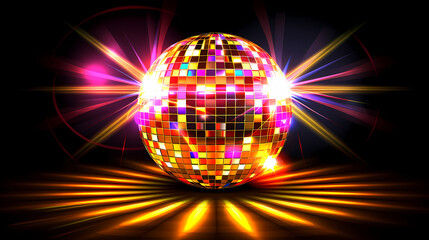 Disco ball reflecting bright lights.