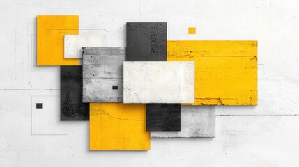 Abstract Geometric Shapes Concrete Wall Yellow Black White Texture Background