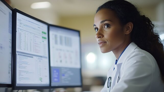professional using medical software to update patient charts, set on a clean white background, showcasing technology-driven healthcare