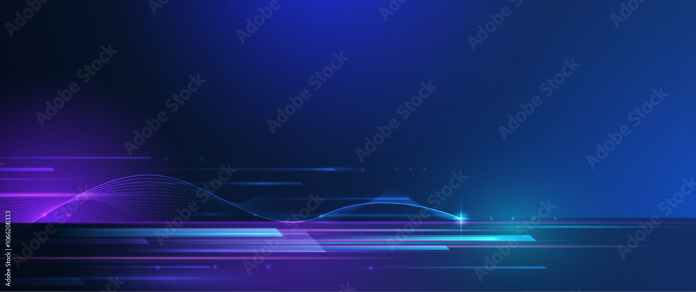 Leinwandbilder Vector abstract line pattern, neon light effect. High speed movement and motion blur over dark blue background. Illustration futuristic design. Cyber, hi tech connection technology, cyberspace concept