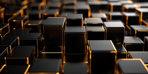 Abstract Pattern of Black Cubes with Golden Edges