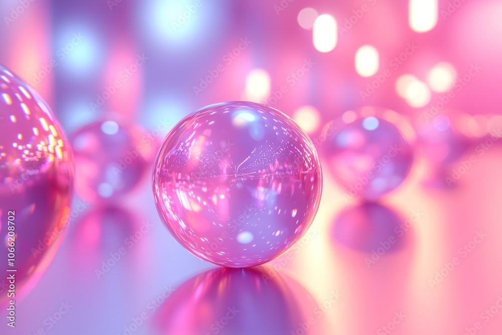 Poster reflective sphere in a pink and purple gradient background
