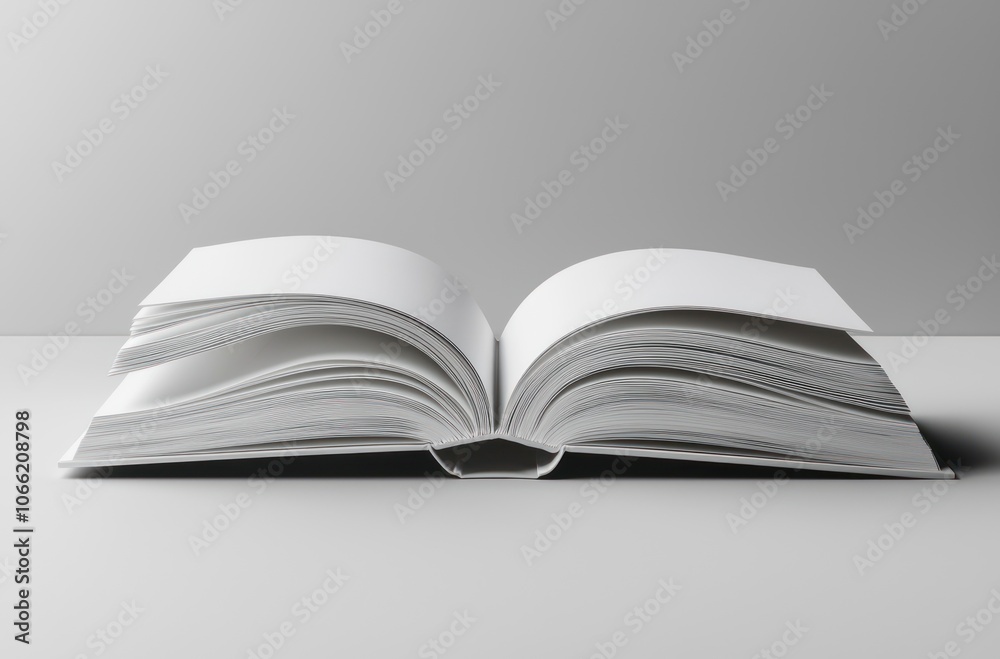 Poster open book with blank pages on a gray background.